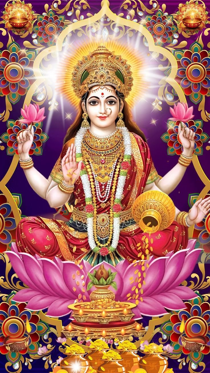 Lakshmi Maa seated on lotus flowers