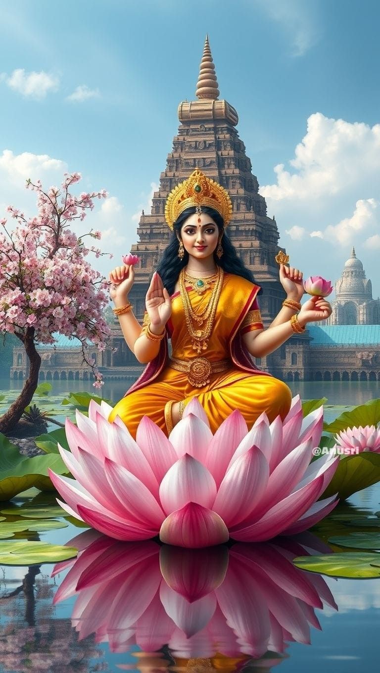 Lakshmi Maa seated on a lotus flower