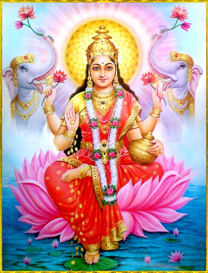 Lakshmi Maa on lotus with elephants