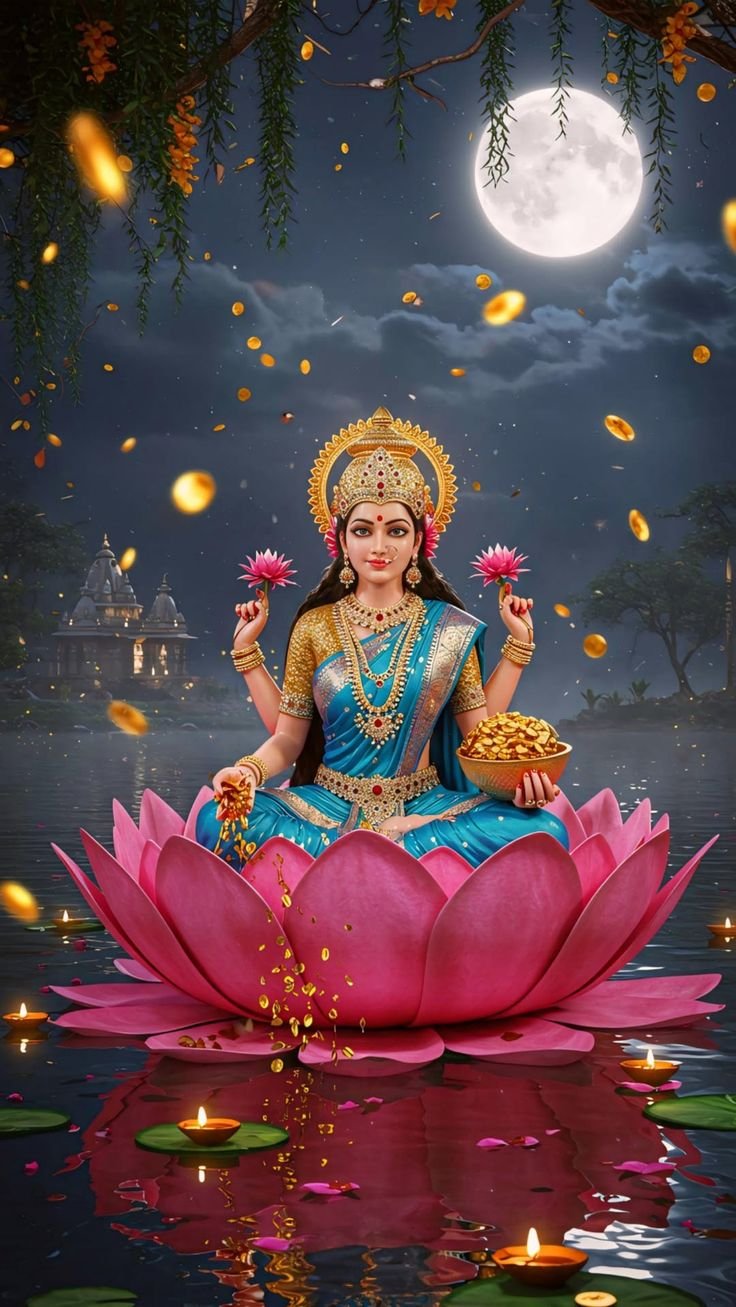 Lakshmi Maa seated on a lotus flower