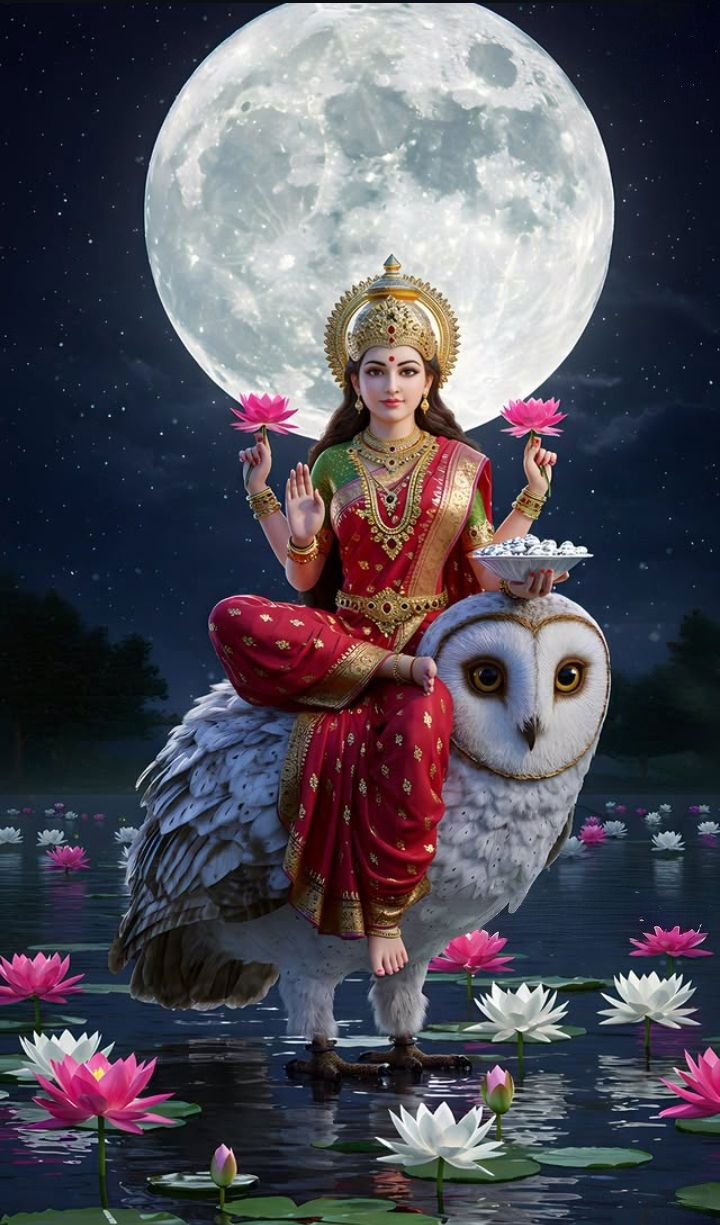 Goddess Lakshmi seated on an owl
