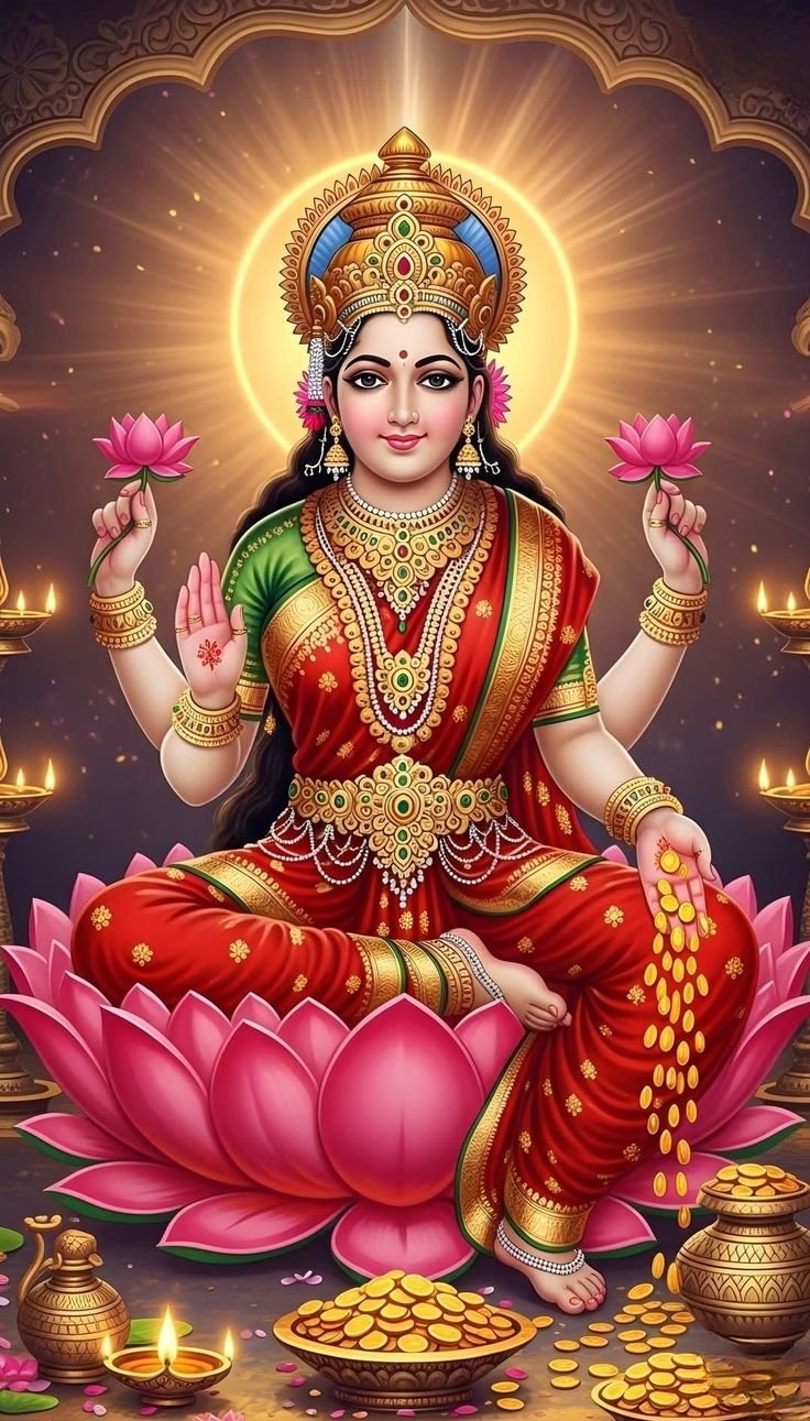 Goddess Lakshmi seated on lotus