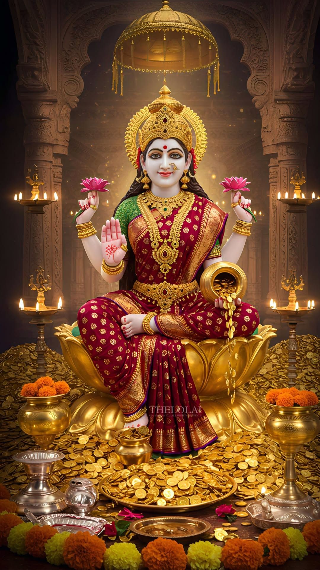 Goddess Lakshmi seated on lotus throne