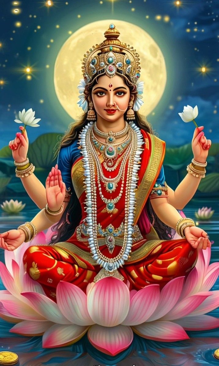 Lakshmi Maa seated on a lotus flower