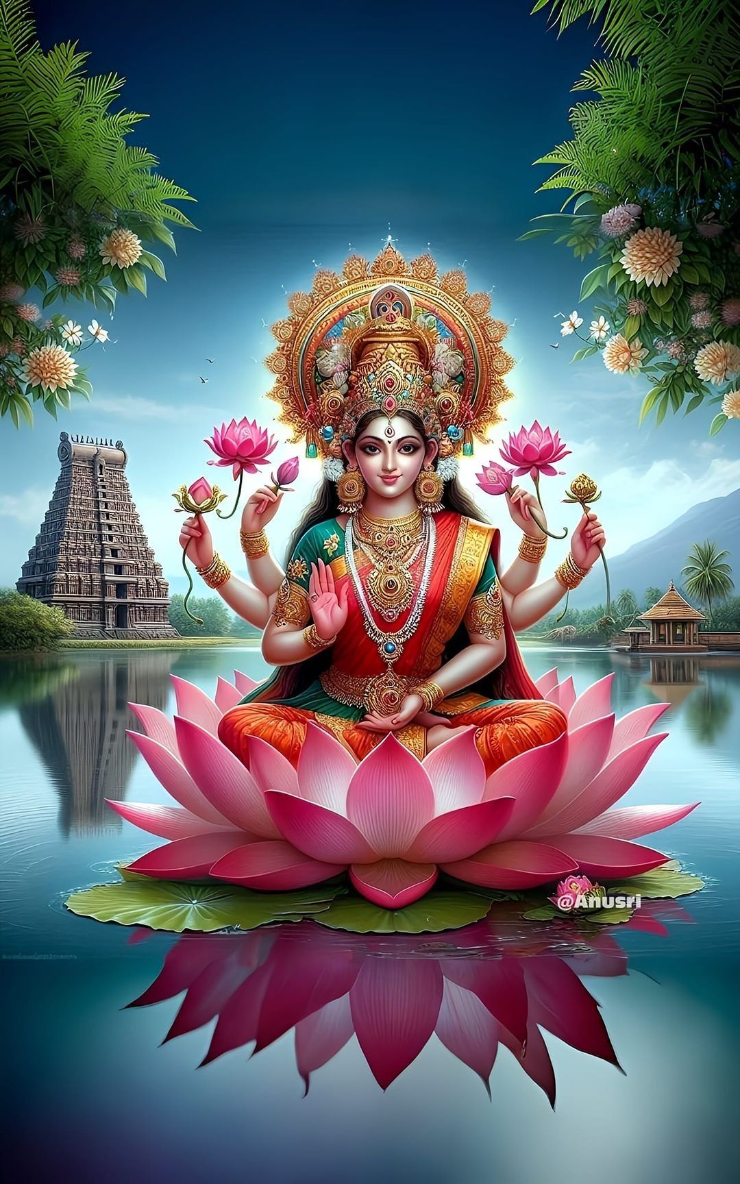 Lakshmi Maa seated on a lotus flower