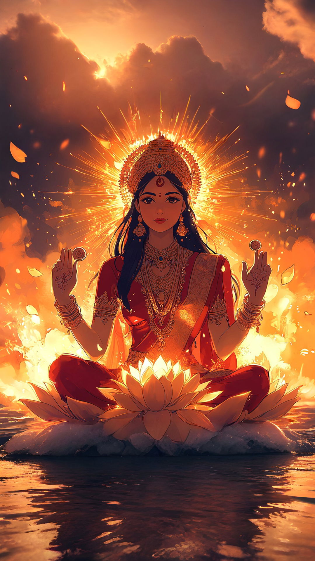 Lakshmi Maa seated on a lotus.