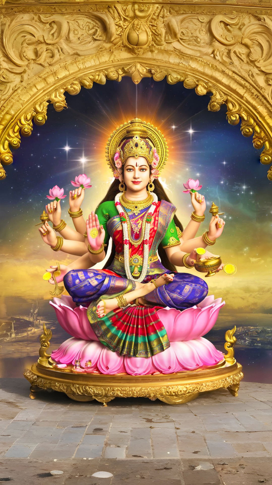 Goddess Lakshmi seated on lotus