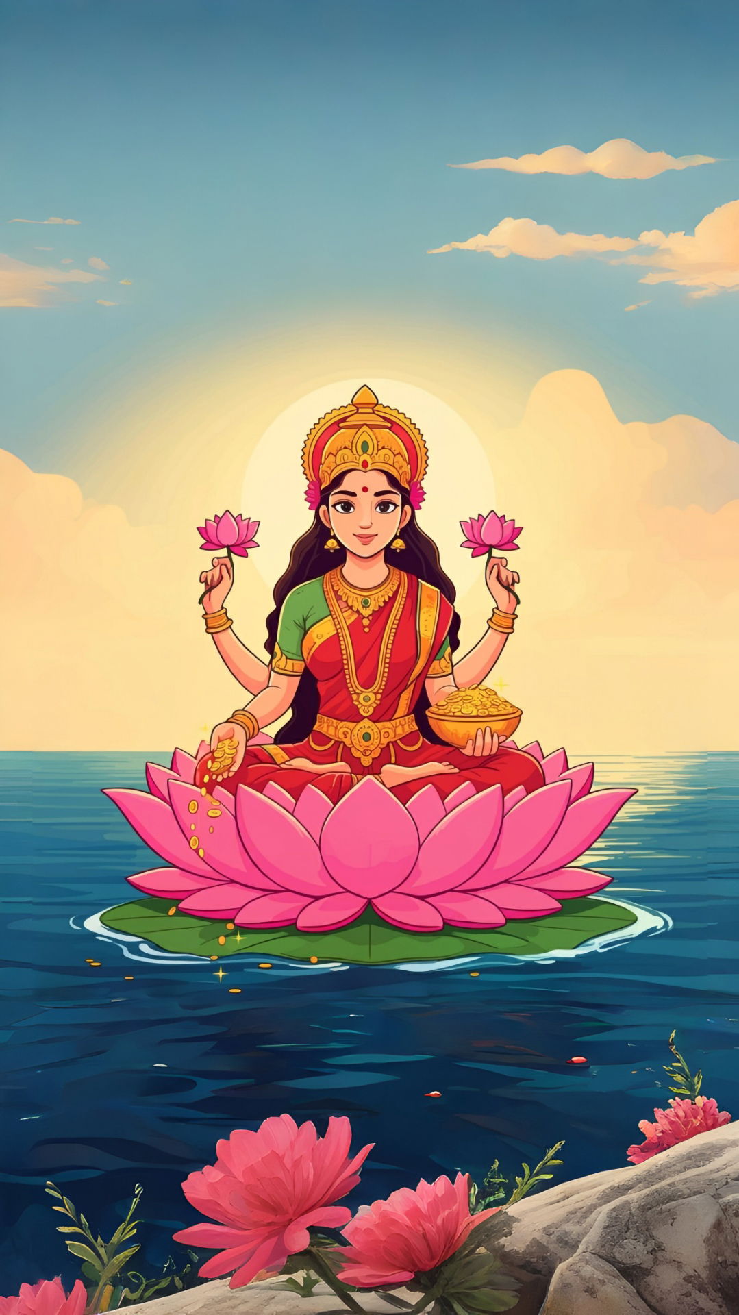 Goddess Lakshmi seated on a lotus