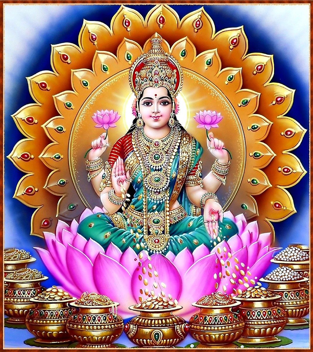 Goddess Lakshmi seated on lotus flower