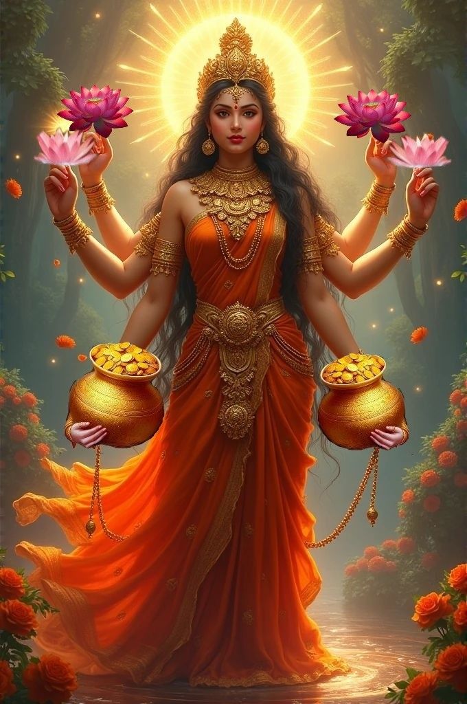Lakshmi Maa holding lotuses and gold.