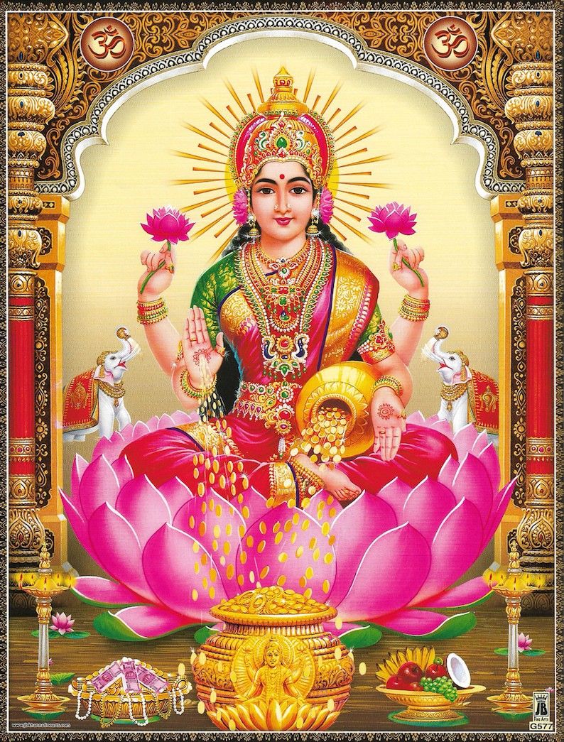 Goddess Lakshmi seated on a lotus