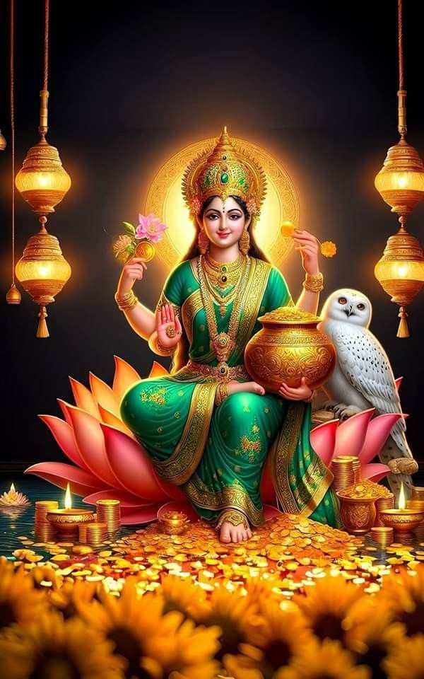 Lakshmi Maa seated on a lotus flower