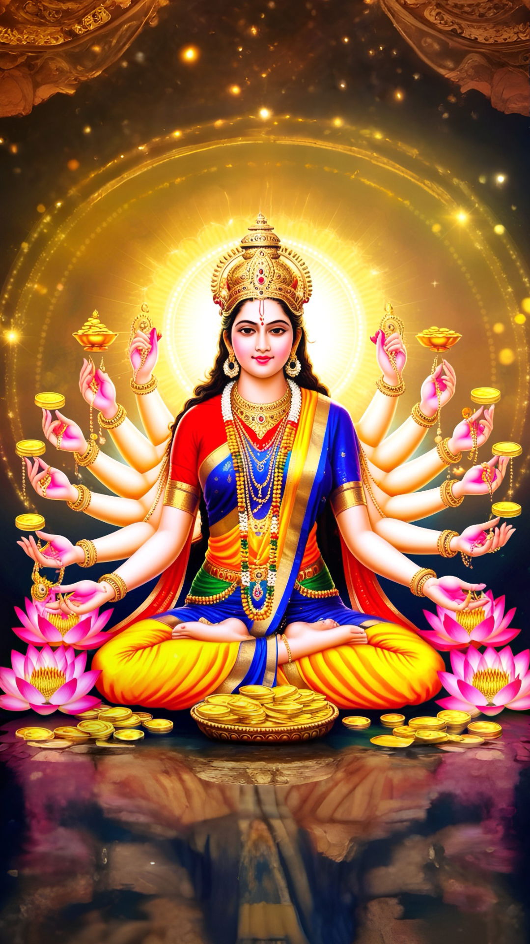 Lakshmi Maa seated amidst lotus flowers