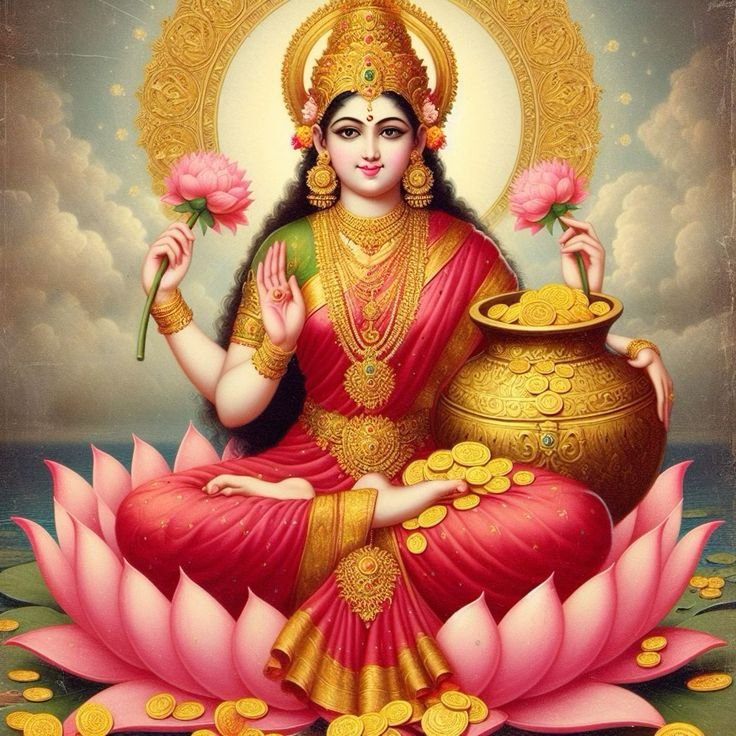 Lakshmi Maa seated on lotus flower