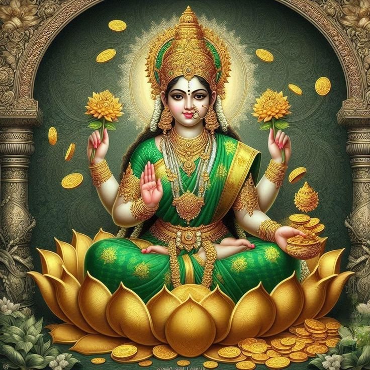Goddess Lakshmi seated on a lotus