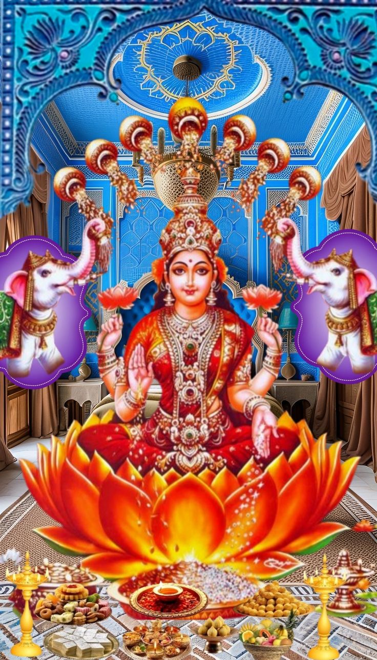 Lakshmi Maa seated on lotus flower
