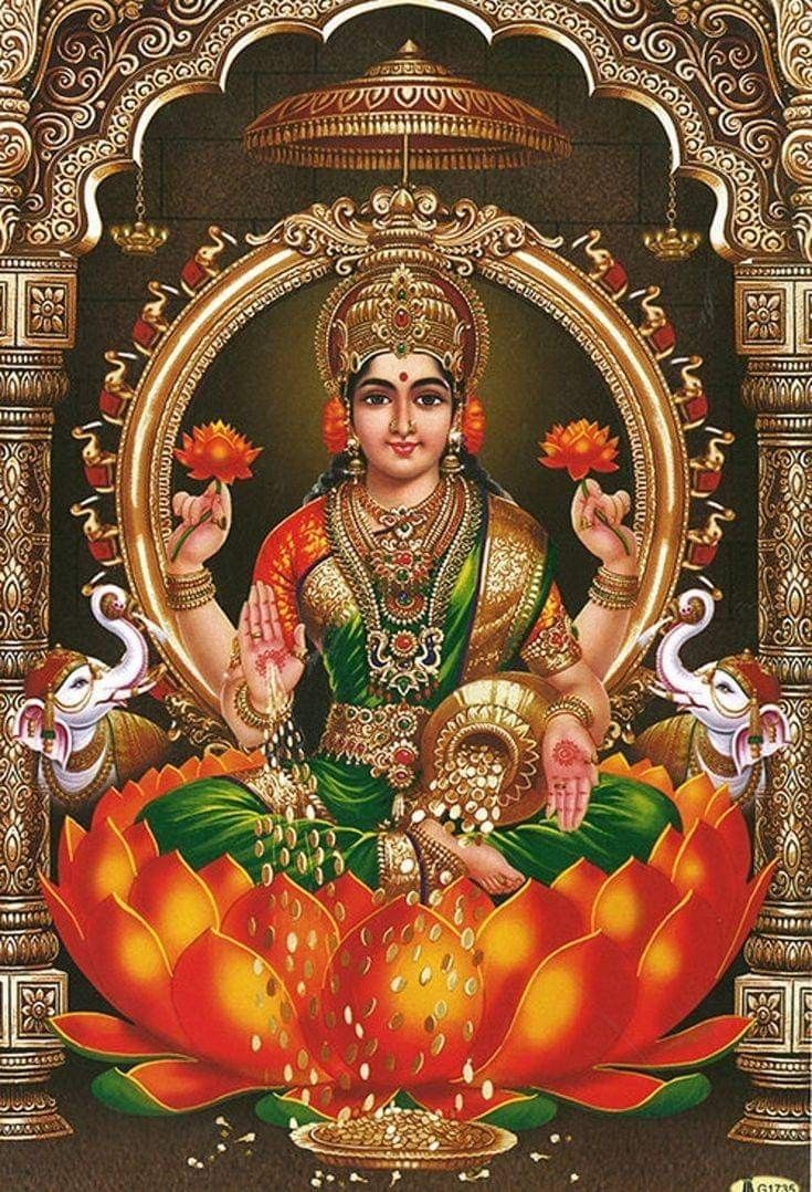 Goddess Lakshmi seated on a lotus