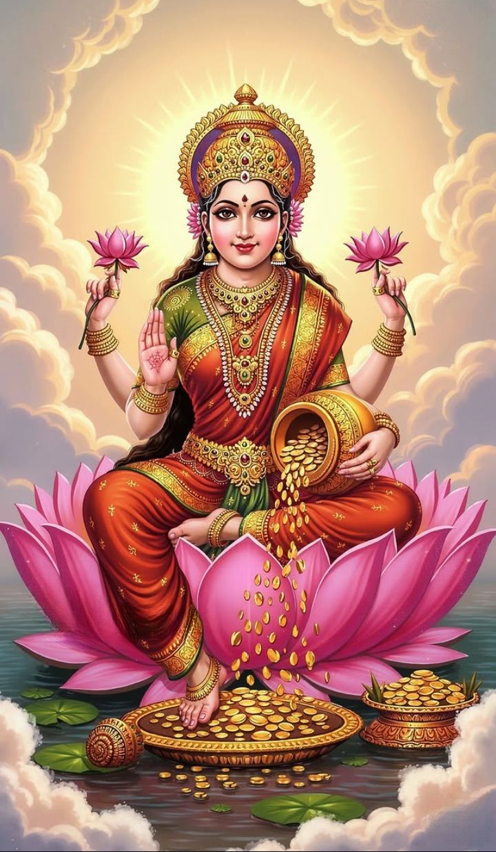 Lakshmi Maa seated on lotus flower