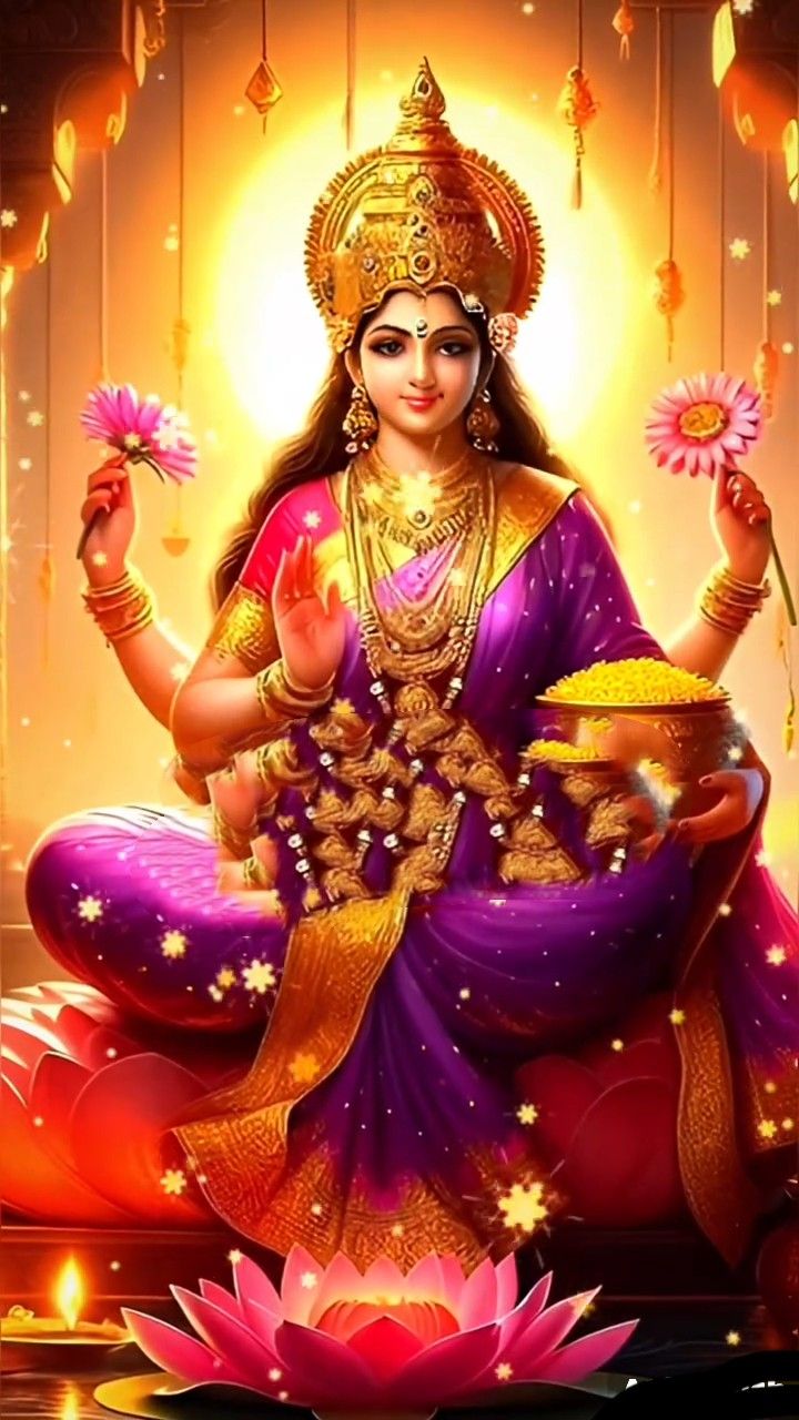 Goddess Lakshmi bestows blessings and wealth.