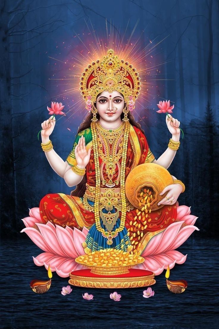 Goddess Lakshmi seated on lotus flower