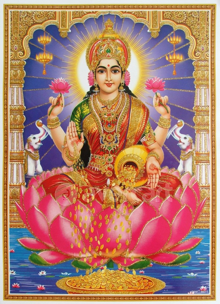 Goddess Lakshmi seated on a lotus