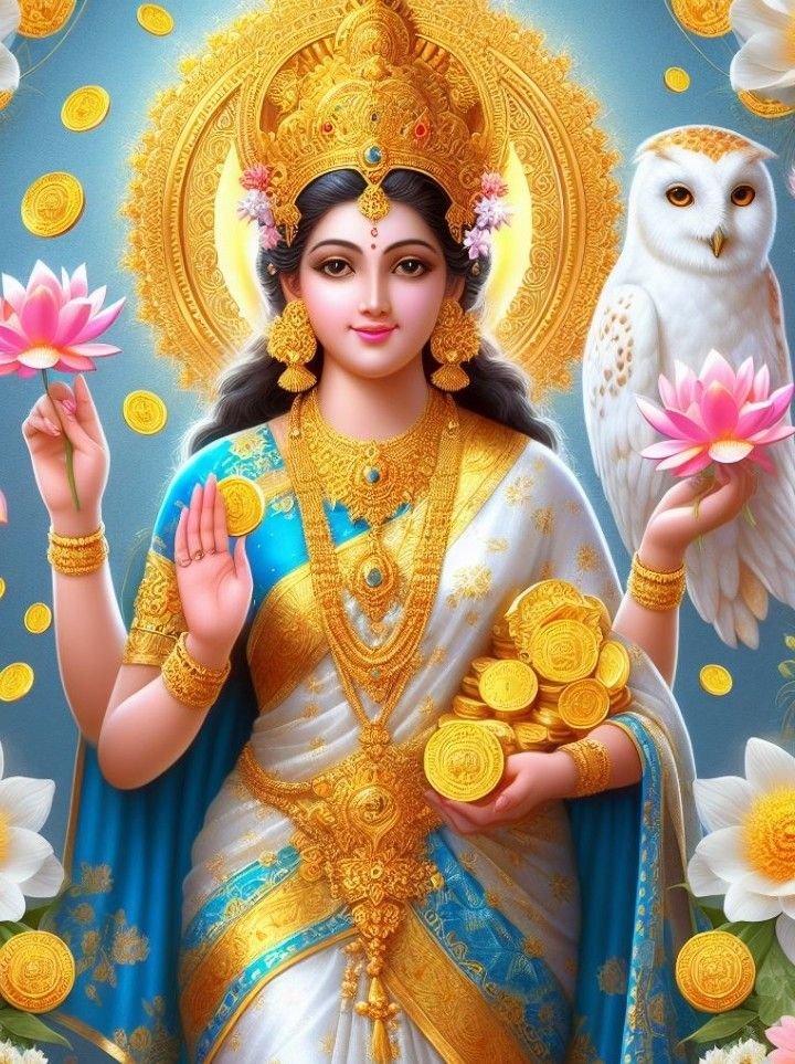 Lakshmi Maa with lotus and gold coins