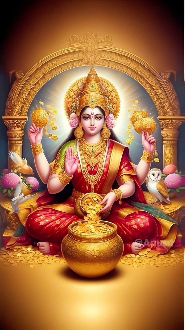 Goddess Lakshmi showering golden coins