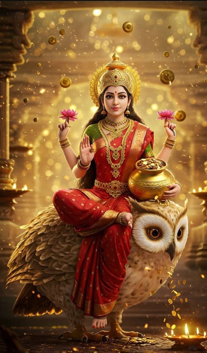 Lakshmi Maa seated on an owl