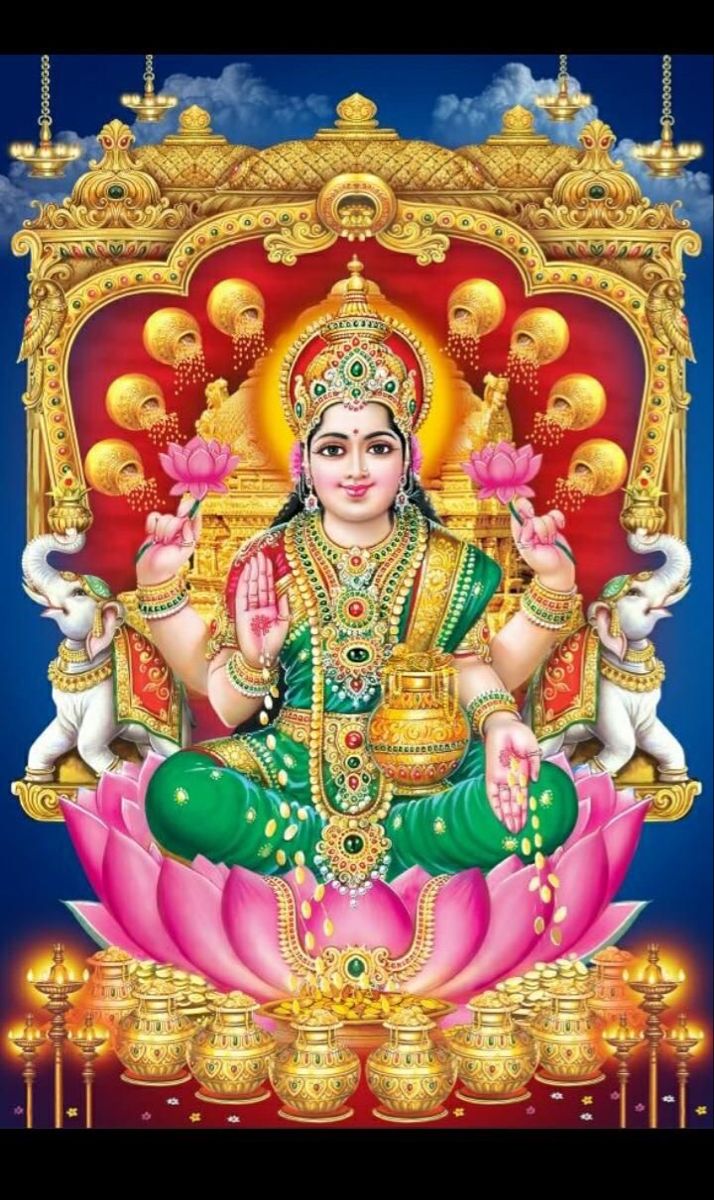 Goddess Lakshmi on a lotus throne.