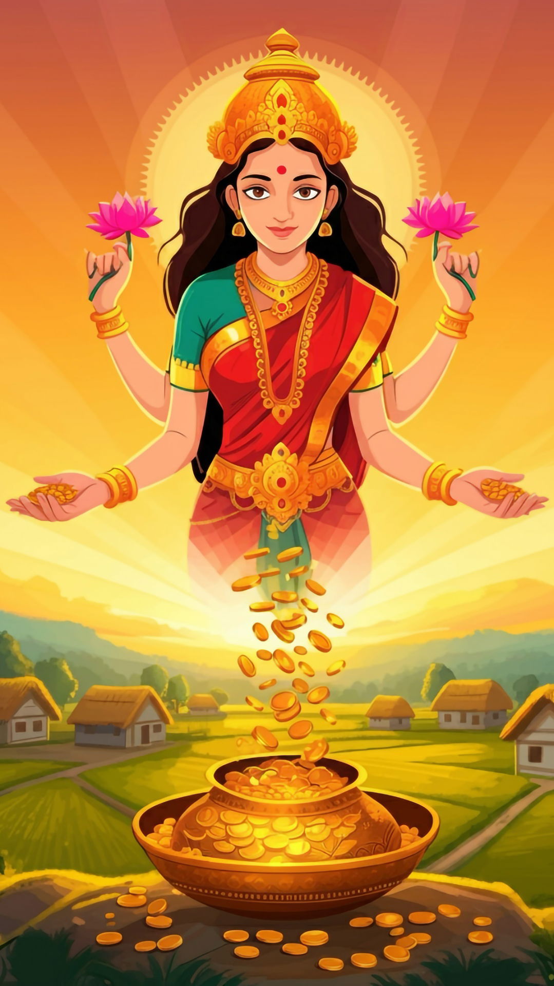 Lakshmi Maa showering golden coins blessing