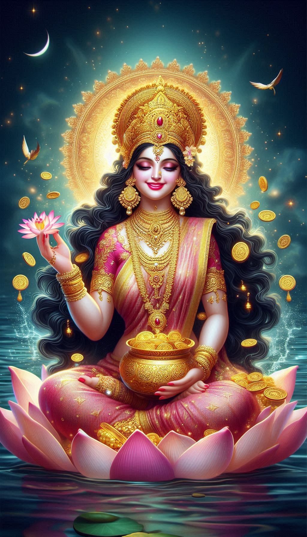 Goddess Lakshmi seated on lotus flower