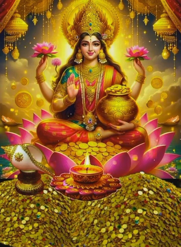 Lakshmi Maa seated on a lotus flower