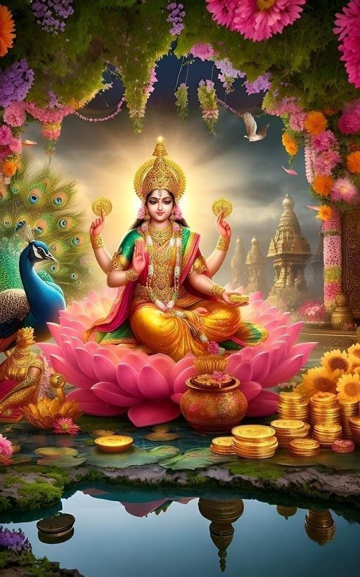 Goddess Lakshmi seated on a lotus