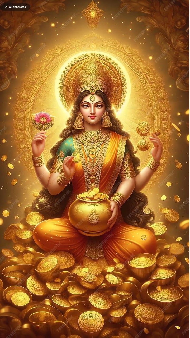 Goddess Lakshmi showering golden coins