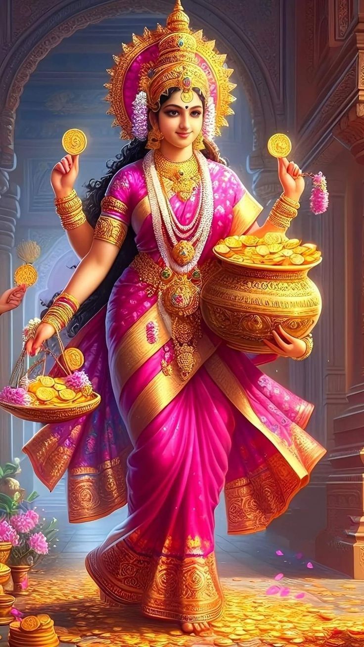 Goddess Lakshmi showering golden blessings