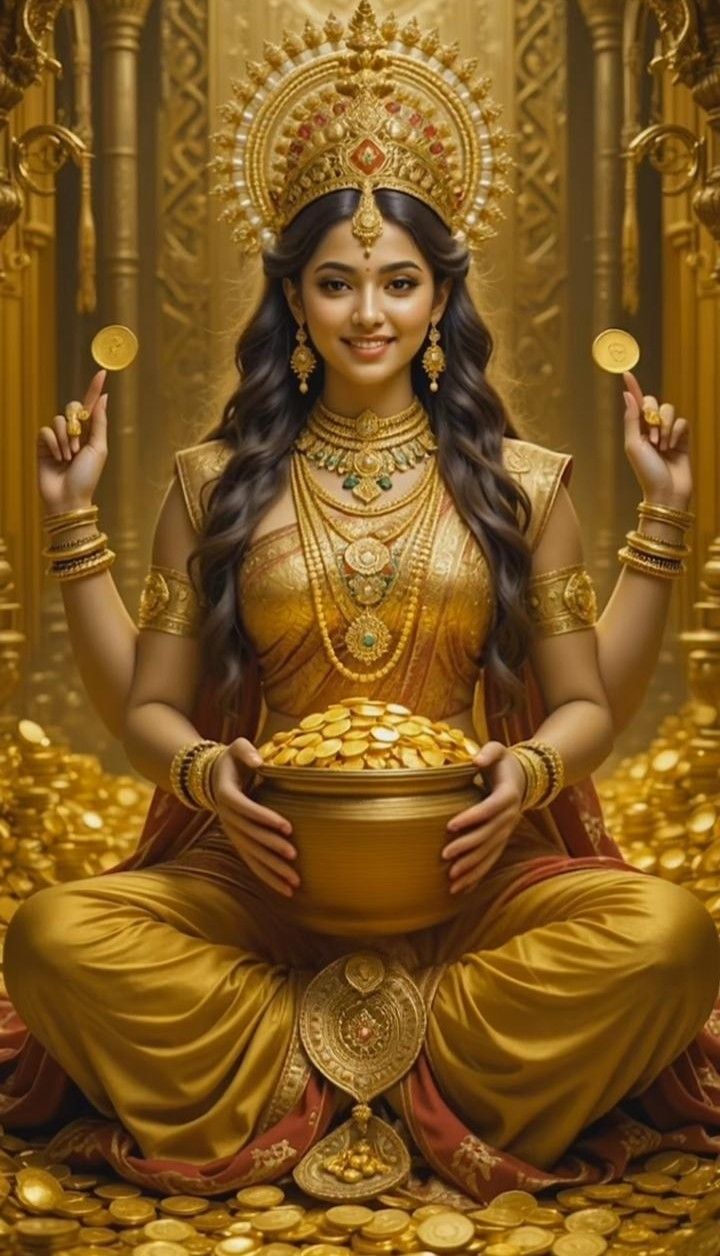 Goddess Lakshmi bestows golden blessings.