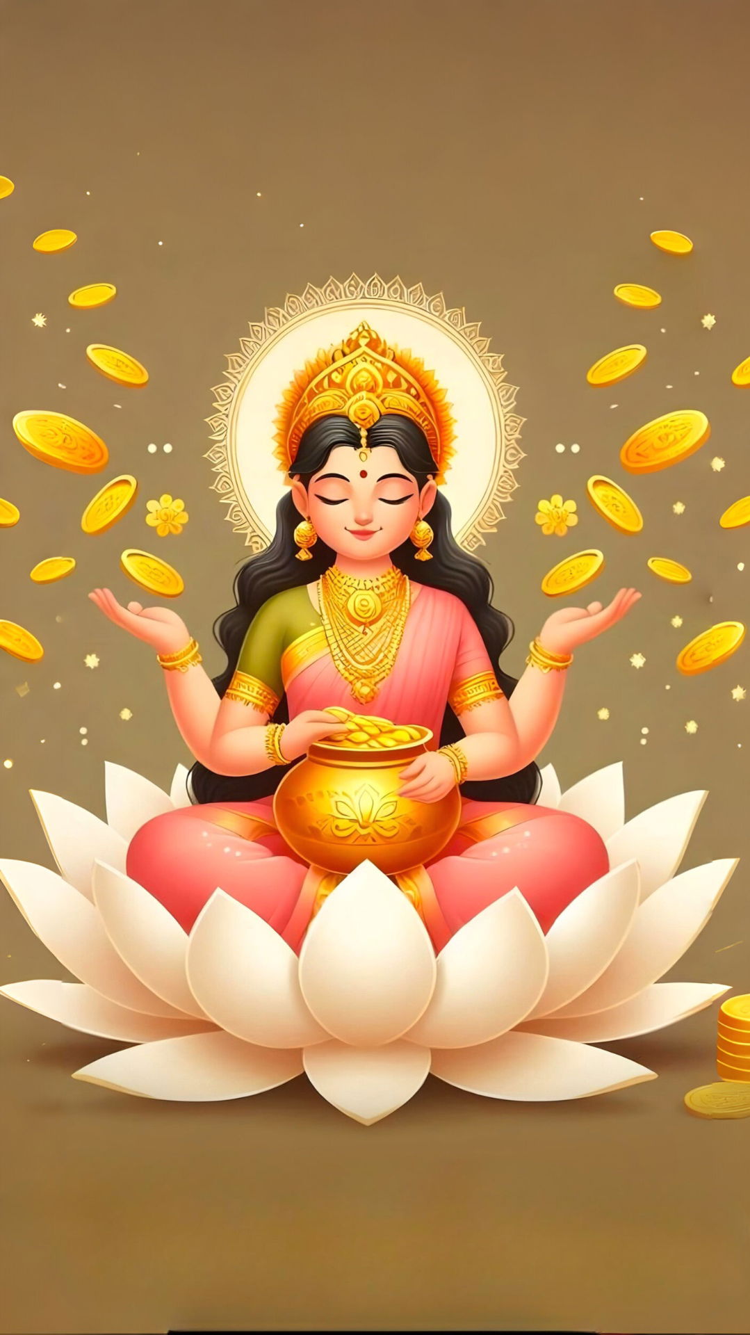 Lakshmi Maa seated on a lotus flower