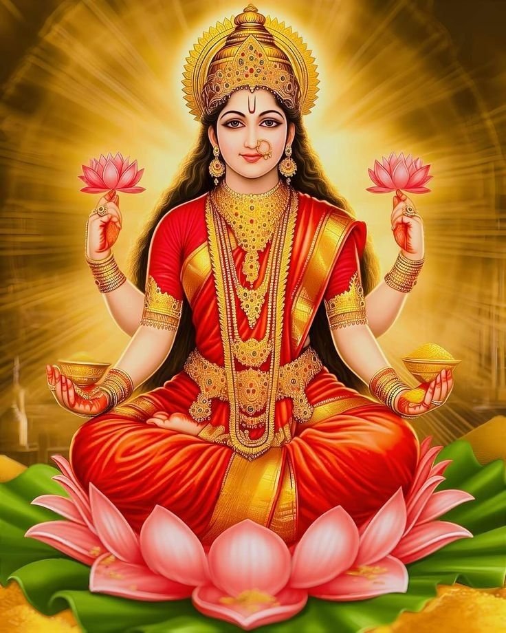 Lakshmi Maa seated on lotus flowers