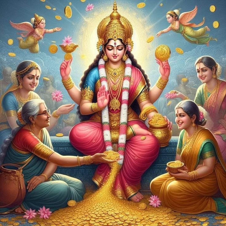 Goddess Lakshmi showering golden coins.
