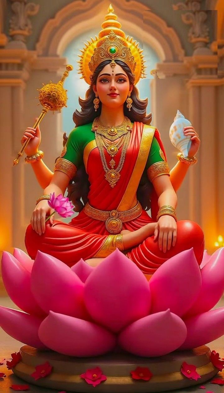 Lakshmi Maa seated on a lotus flower