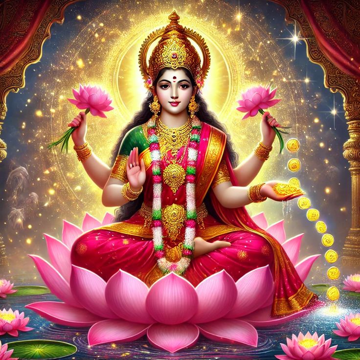 Goddess Lakshmi seated on lotus flower
