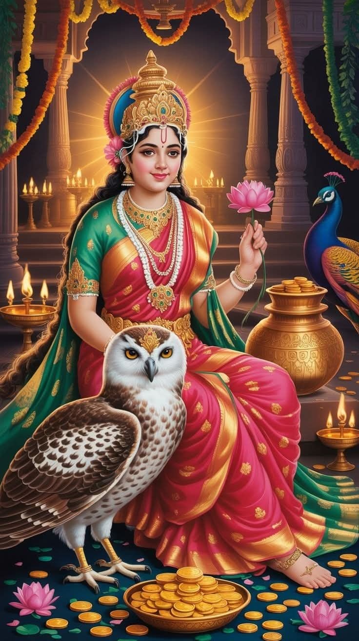 Lakshmi Maa with lotus and owl