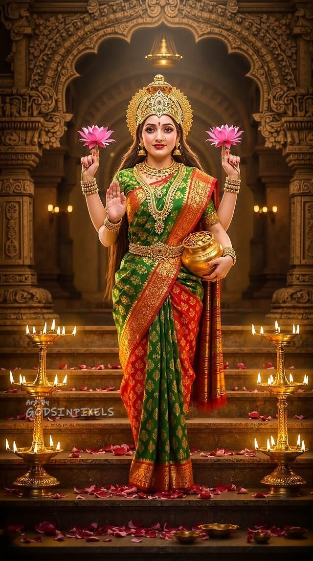 Lakshmi Maa with lotus flowers divine