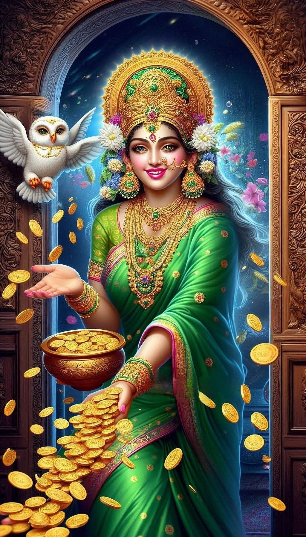 Goddess Lakshmi bestowing golden coins