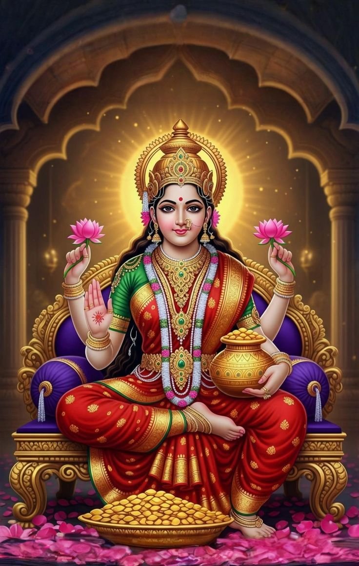 Lakshmi Maa seated on a throne