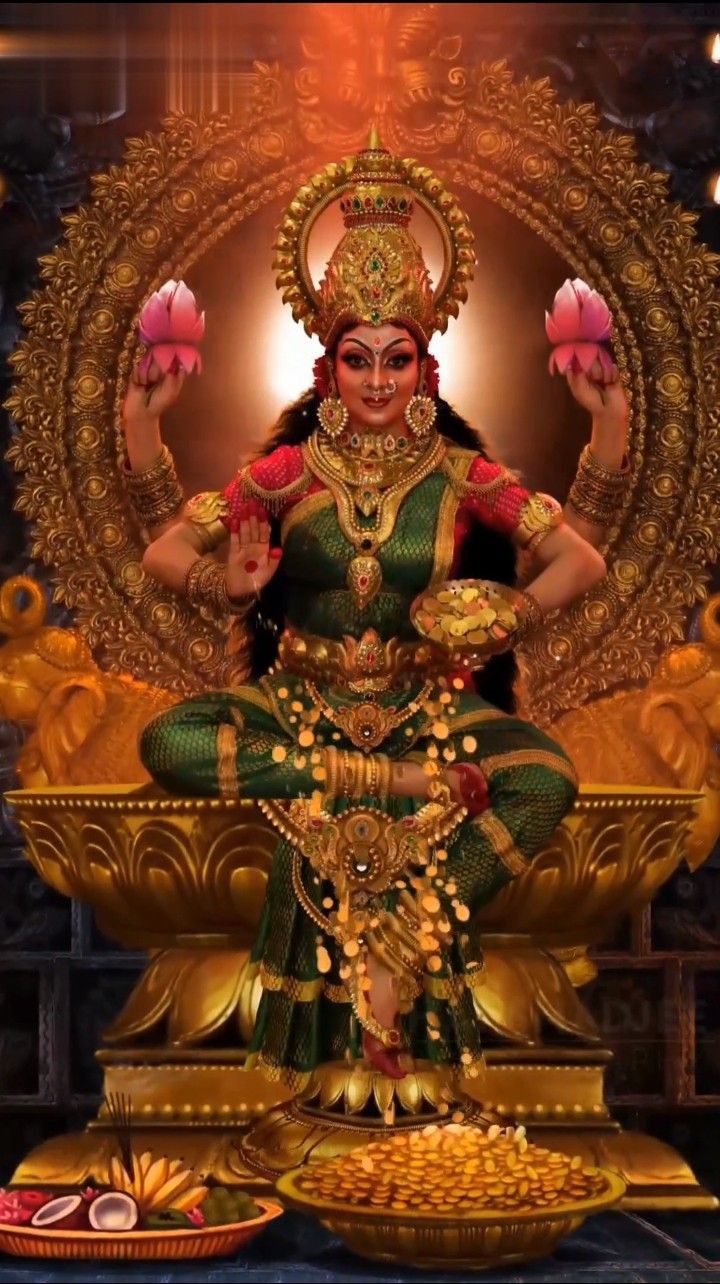 Goddess Lakshmi bestows blessings and prosperity.