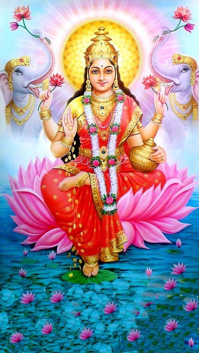 Lakshmi Maa seated on a lotus flower