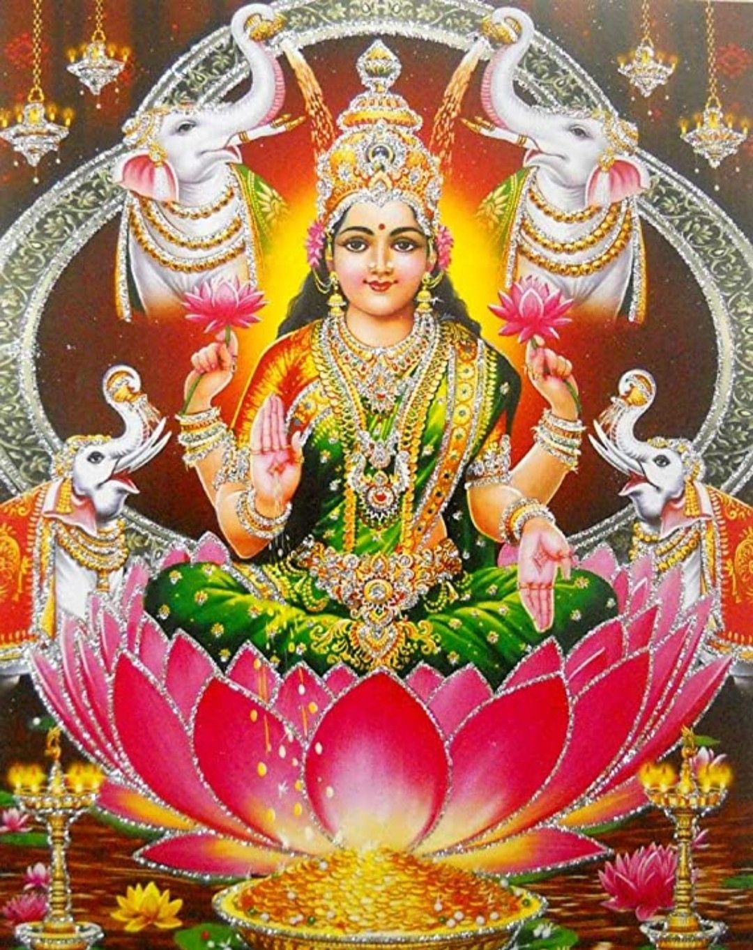 Goddess Lakshmi seated on a lotus