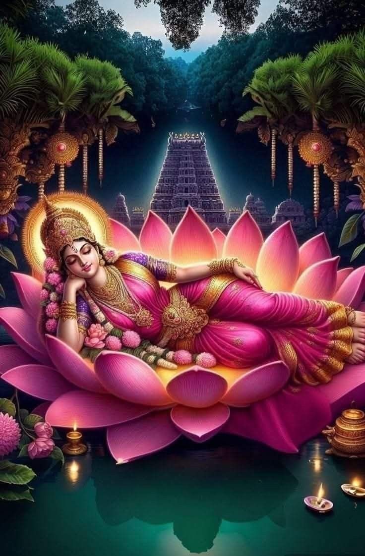 Lakshmi Maa resting on a lotus flower.