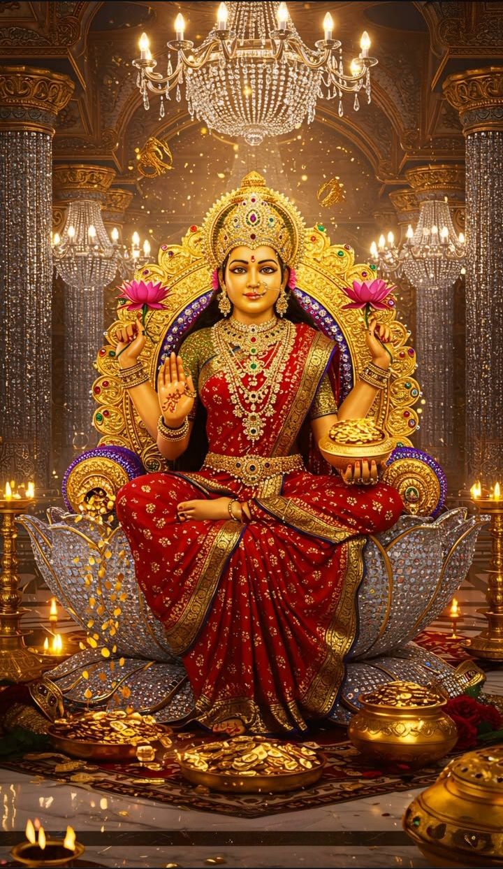 Goddess Lakshmi seated on throne